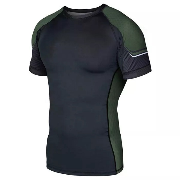 Top Quality Mens Rash Guard Short Sleeve Swim Shirt Custom dijieun kalayan Perlindungan UV pikeun Ngojay