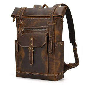 19,7-Zoll-Laptoptasche mit großem Fassungsvermögen Vintage brauner Reiserucksack aus echtem Leder für den Außenbereich