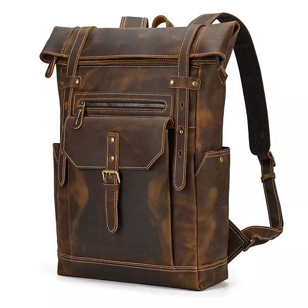 19,7-инчова чанта за лаптоп с голям капацитет Ретро кафява туристическа раница от естествена кожа за на открито