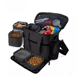 POP DUCK Bolsa de mano plegable ecológica para mascotas y gatos, 2 contenedores de comida, bolsa de viaje para perros con bolsillos y tazón
