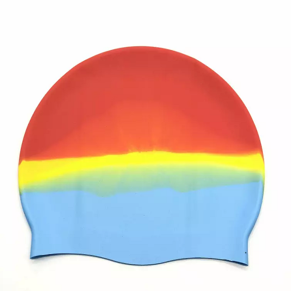 Silicone Kids Swim Cap p Rainbow Color Waterproof Swimming Hat Bath Hats Ụmụaka Ụmụ nwoke Ụmụ nwanyị