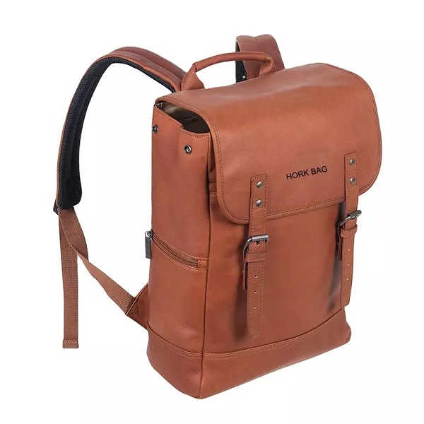 Business Travel Backpack Leather Single Compartment Flapover 14.1inch Laptop Backpack