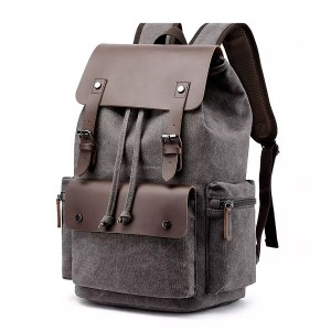 Mochila personalizada por xunto con cordón, mochila de coiro de lona para home de escola hipster