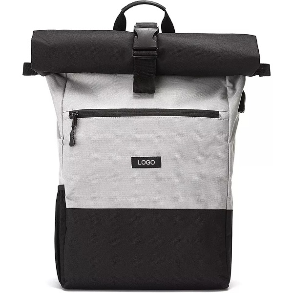 Custom Black Print Design Wanita Daur Ulang Rolltop Backpacks Casual Sports Laptop Backpacks