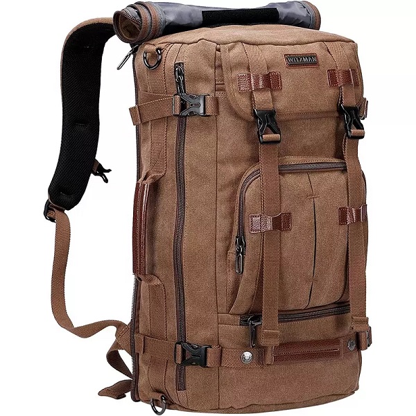 Mochila masculina de lona, ​​mochila grande para laptop, conversível, caminhada, mochila de lona, ​​mochila de viagem vintage