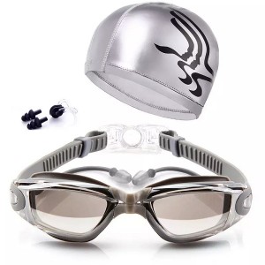 Фабричні водонепроникні та протизапотівальні окуляри для плавання для чоловіків і жінок, окуляри з великою оправою і шапочкою для плавання.