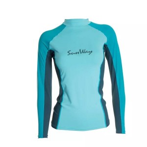 អាវហែលទឹកការពារស្បែកស្ត្រីកំពូលប្រឆាំងនឹងកាំរស្មី UV អាវយាមស្ត្រី rashguards swimwear UPF 50 អាវកាក់កន្ទួលរមាស់