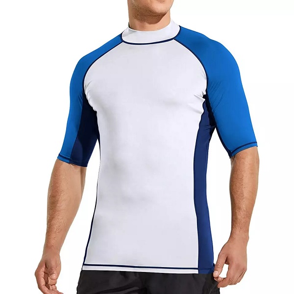 મેન્સ રેશ ગાર્ડ સ્વિમિંગ શર્ટ, UPF 50+ ક્વિક ડ્રાય મિડ/શોર્ટ સ્લીવ સ્વિમિંગ શર્ટ, UV/SPF વૉટર સર્ફ શર્ટ