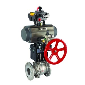 Pneumatic operated on off ball valve with manual