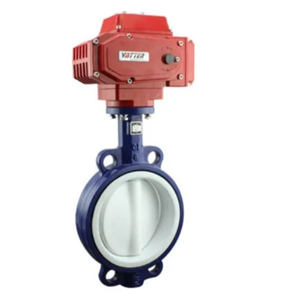 PTFE/PFA body and disc lined wafer electric butterfly valve for corrosive medium