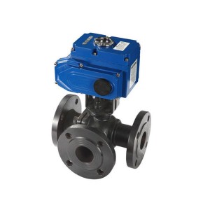 220V Electric actuator three way carbon steel ball valve