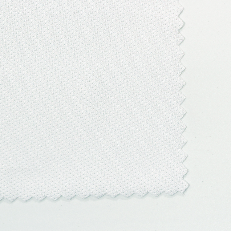ក្រុមហ៊ុនផលិត Jiaxing White 95% Polyester 5% Spandex Stretch Mesh Fabric សម្រាប់សម្លៀកបំពាក់កីឡា