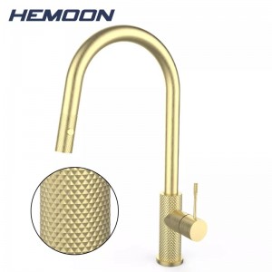 Knurled Luxury Brushed Gold Brass Pull Down Sprayer faucet ផ្ទះបាយ