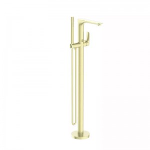 ခေတ်မီ Single Hole Brushed Gold Brass Floor-Standing Bathtub Faucet