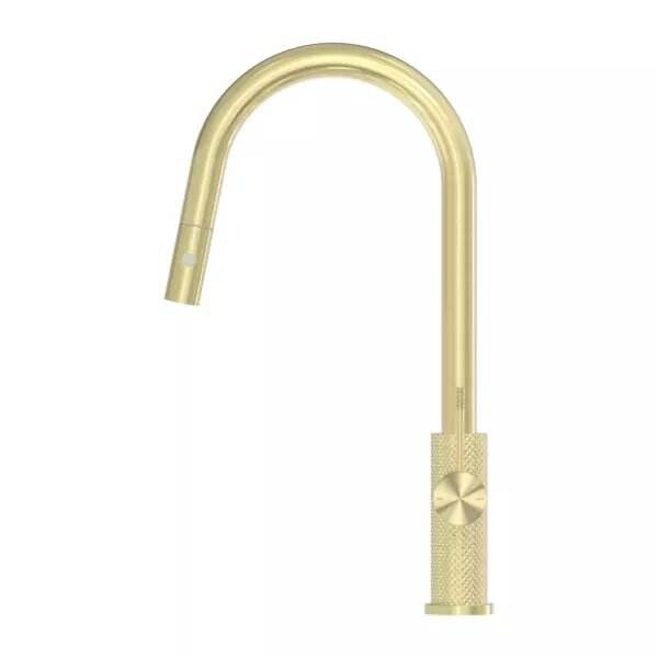 Hemoon Knurled Luxury Brass Single Handle Pull Down Sprayer Faucet Dapur Dengan Emas Berus Moden