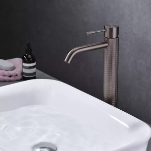 Luxury Faucet Hotel ရေချိုးခန်း Faucet ကြေးဝါ Knurled Basin Mixer