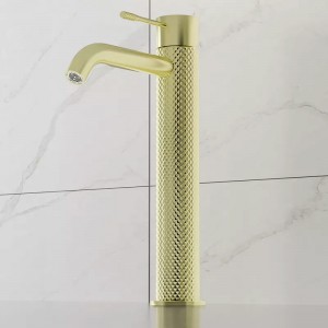 Knurling Tall Basin Faucet Knurling Solid Brass Bathroom Faucet