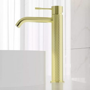 Knurling Tall Basin Faucet Knurled Solid Brass Banyo Mixer