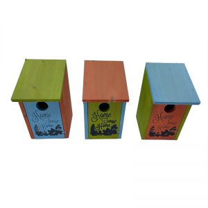 Bella casetta per uccelli in legno colorato con stampa