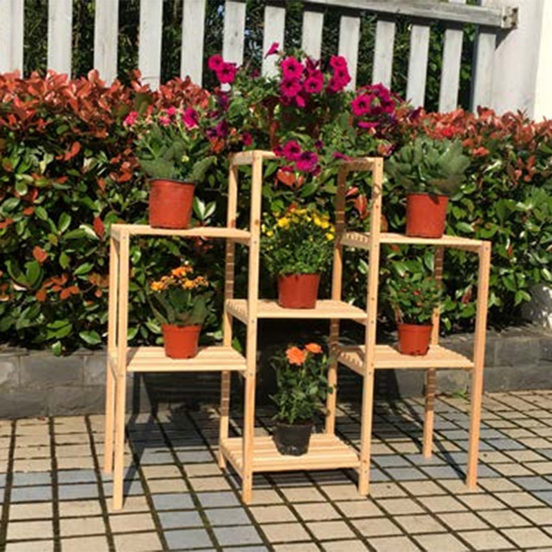 6-stöckiges Holz-Blumentopfhalter-Gestell für Garten-Balkon-Wohnzimmer