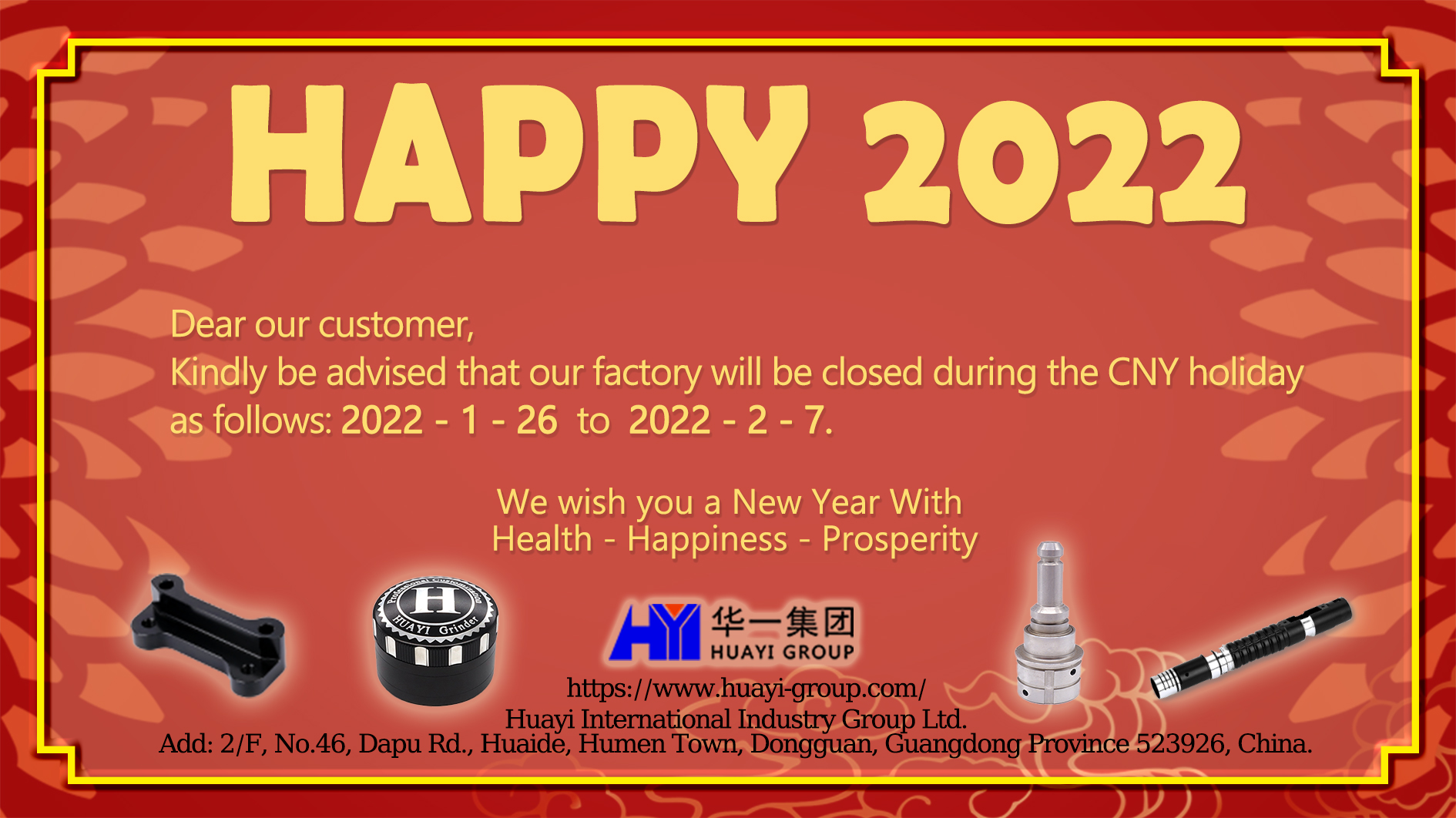 Aviso de feriado do ano novo chinês de 2022