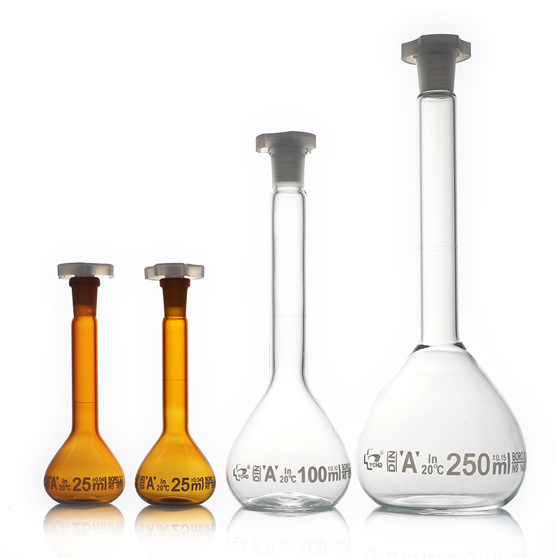 Clear and amber  grade A Volumetric Flask With ground–in glass stopper or plastic stopper Featured Image