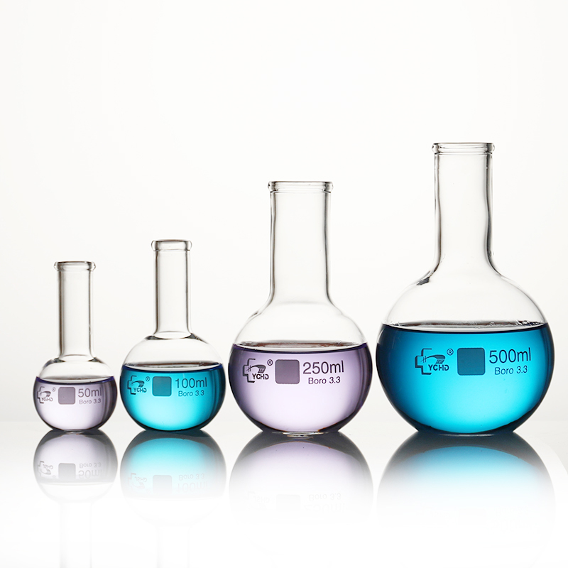 Boiling glass flask with round or flat shape Chemical laboratory Long short neck 200ml 100ml 50ml Featured Image