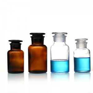 Reagent Bottle clear amber, narrow or wide mouth, With ground-in glass stopper, or plastic stopper