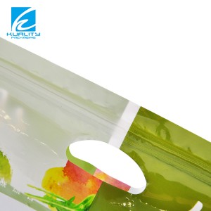 Stampa personalizzata con chiusura a zip Stand Up Pouch Packaging Sacchetto di plastica Borsa trasparente Stand Up Fruit Vegetable Bag con manico