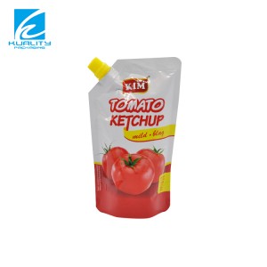 Customized Resikle Plastik Laminated Aliminyòm Foil sòs tomat kanpe Sak ak bec