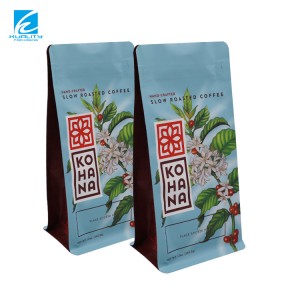 ʻO ka ʻeke ʻeke kofe i hoʻopaʻa ʻia i ka ʻaoʻao Gusset Square Flat Bottom Pouch Tin Tie Coffee