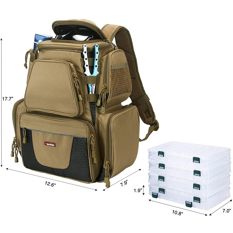 Piscantur Tacle Backpack in IV Trays magna IMPERVIUS Tacle pera PRAECLUSIO cum Protective Nubila Cover ac IV Tacle Box (Khaki, Nigrum et Camouflage)