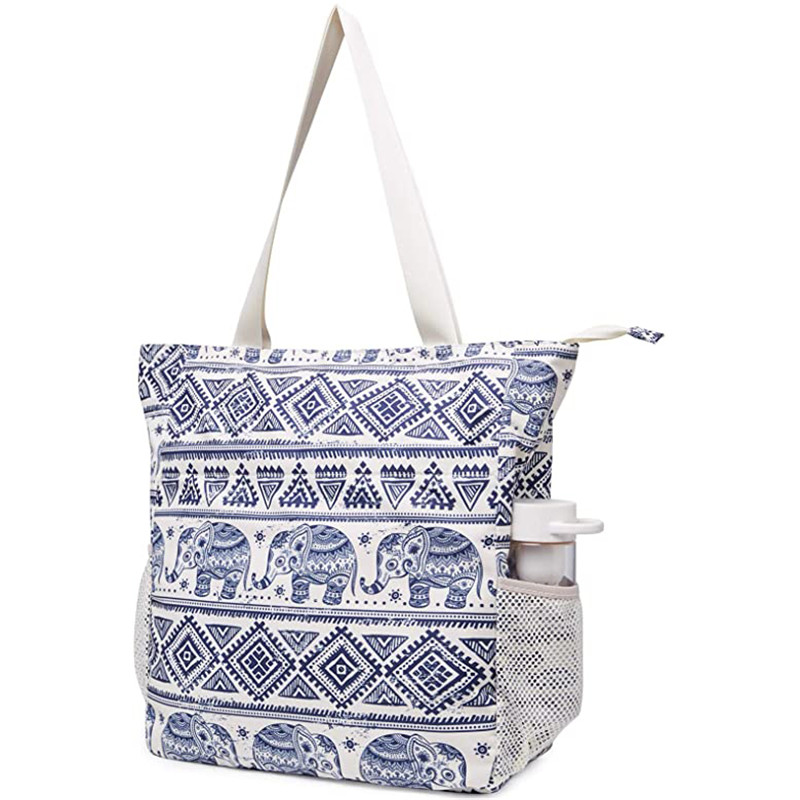 Плажна чанта с цветя Водоустойчива плажна чанта Голяма чанта през рамо за йога пътуване с няколко джоба