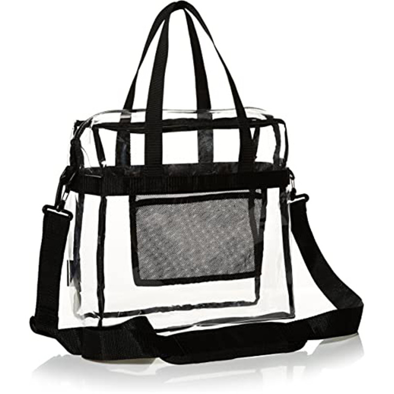 Priehľadná taška schválená štadiónom, priehľadná taška a priehľadná taška do telocvične, priesvitná taška na prácu, športové hry a koncerty - 12 x 12 x 6 (čierna)