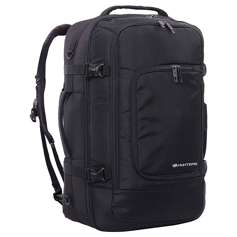 Mochila para equipaje de cabina de mano de 39 L con cremalleras YKK, se adapta a portátiles de 15", mochila de mano, bolso de viaje, mochila de viaje, 55 x 35 x 20, color negro