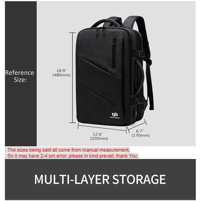Сәяхәт рюкзак Күп катламлы рюкзак Эшлекле ир-ат өчен USB зарядка ясау өчен рюкзакны киңәйтү 15.6 Ноутбук рюкзак Зур сыйдырышлык рюкзак