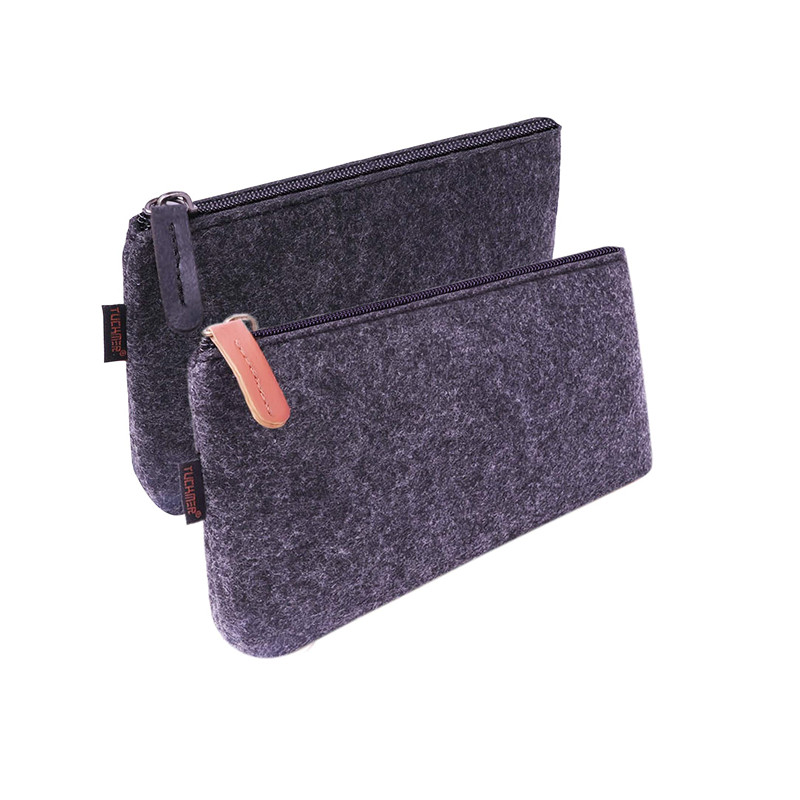Pencil Bags Pen Bag Cases – වැඩිහිටියන් සඳහා කුඩා Zipper Pouch සහ Briefcase – ලිපි ද්‍රව්‍ය සහ උපාංග සඳහා Zippered Pouches – Premium Black Felt Zip Case – Set of 2