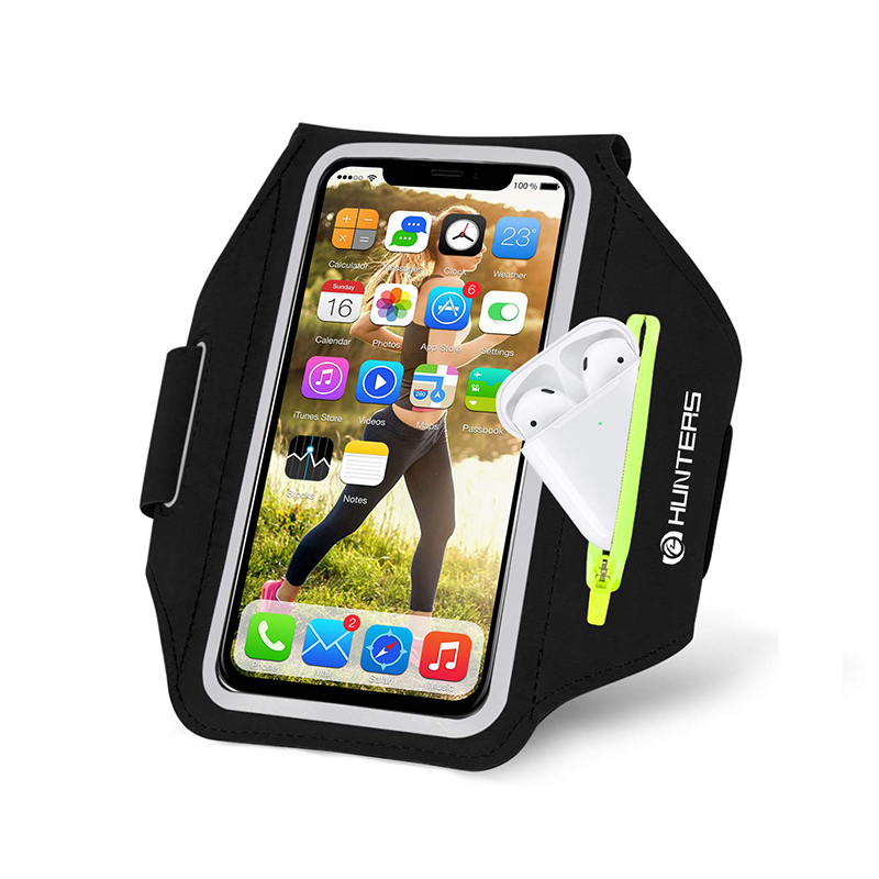 Airpods HolderCar Key Bag Cell Phone Holder Gym Case සමග Armband Case iPhone 11 Pro Max11 ProXs MaxXR 8 7 6, Galaxy S10+S10S10eS9+ සමඟ Key Holder සහ Card Slot 6.8 දක්වා ගැලපේ