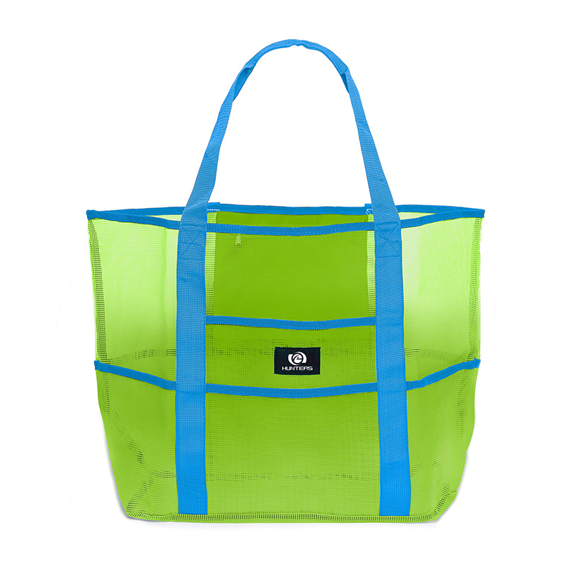 मेश बीच बॅग - टॉय टोट बॅग - मोठे हलके मार्केट, किराणा सामान आणि पिकनिक टोट मोठ्या आकाराच्या खिशांसह