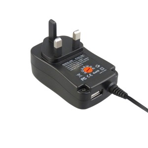 Adjustable UK Power adaptor 3V~ 12V 18W cum 5V 2.1A disco