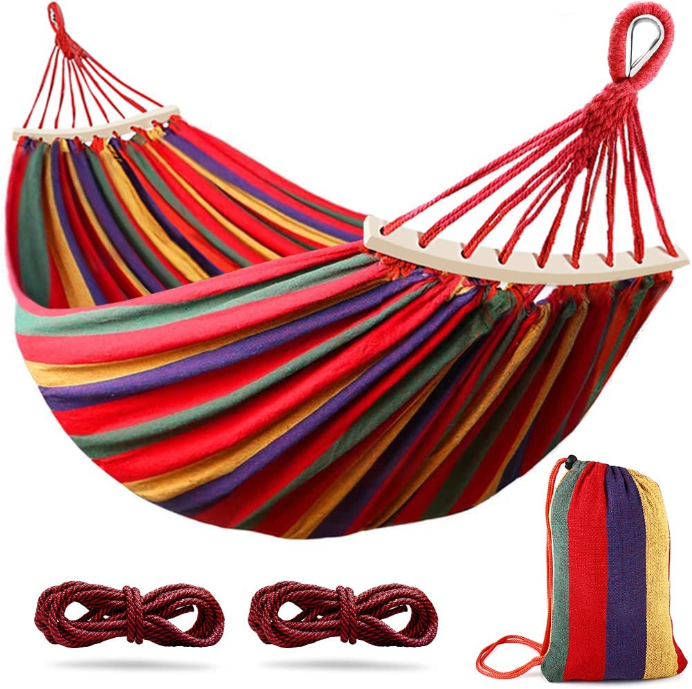 285x155cm Hammock with Spreader Bars, Camping Hammock Outdoor, with Thickened Durable Canvas Fabric and Sturdy Metal Knot, 550 lb Load Capacity, for Backyard, Garden Featured Image