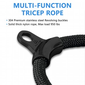 Ergonomski uže za triceps sa gumenim ručkama-nastavcima za mašinu za povlačenje kablova