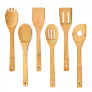 Juego de utensilios de cocina de madera de bambú de 6 piezas con soporte