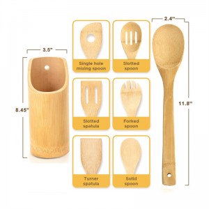 6pcs Bamboo Wood Kitchen Cooking Utensil Set mei Holder