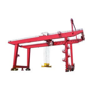 Nthuav rail mounted thawv gantry crane nrog trolley