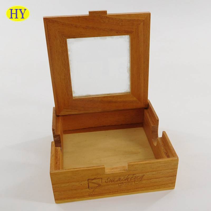 קופסת פתק עץ מותאמת אישית עם מכסה זכוכית בסיטונאי