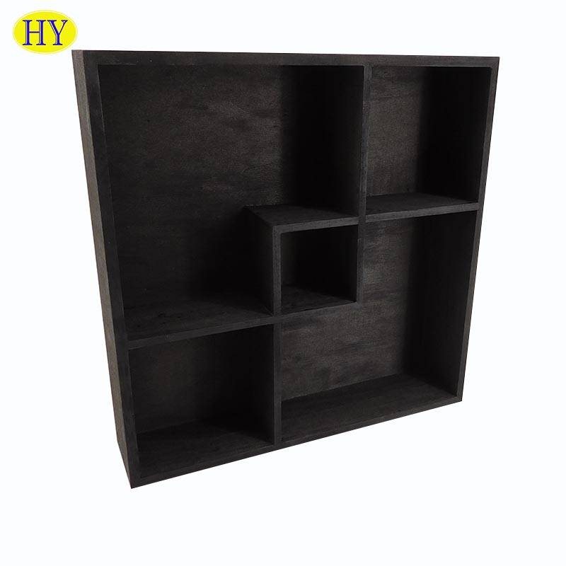 Wholesale Custom Square Black Wood Wall Display Shelf