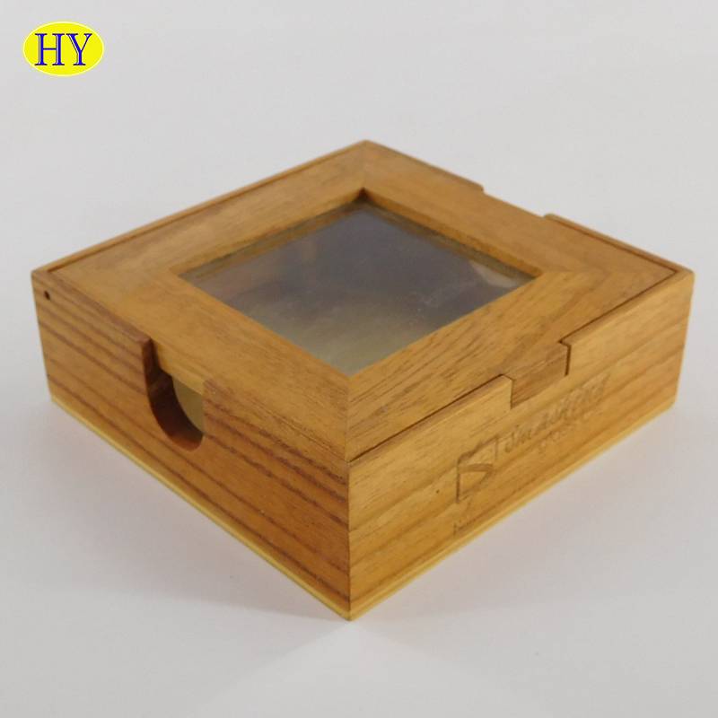 caixa de notas de madeira personalizada con tapa de vidro por xunto