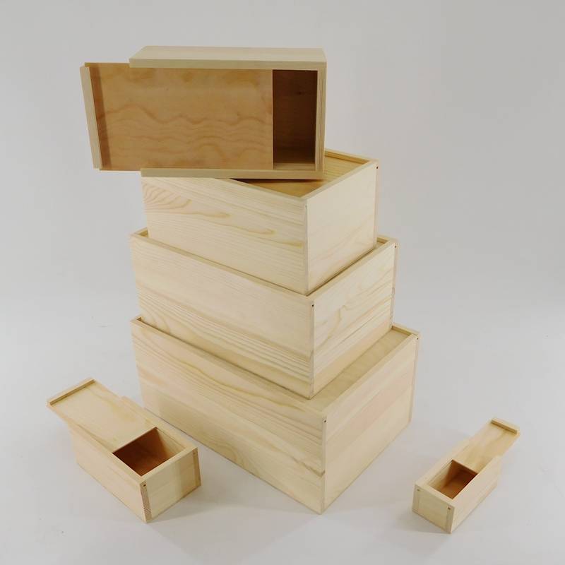 hộp lưu trữ bằng gỗ chưa hoàn thành tự nhiên tùy chỉnh với nắp trượt bán buôn