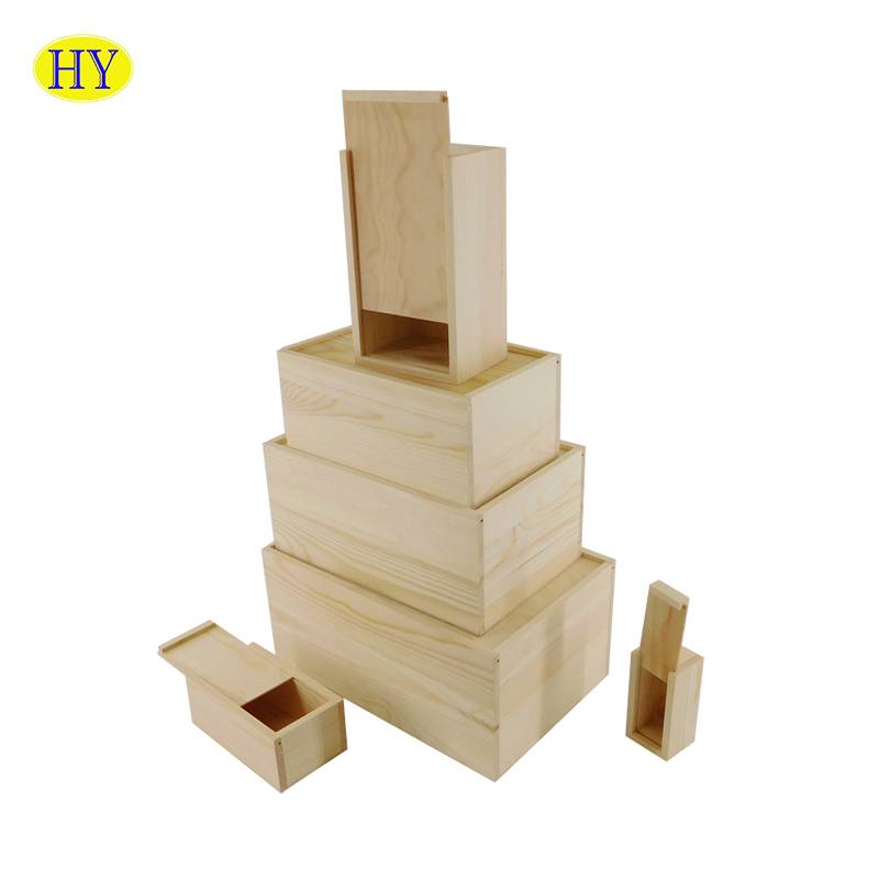 Stumdomos viršutinės medinės dėžės medinės dėžės pakuotės medinės dėžės su slankiojančiu dangteliu